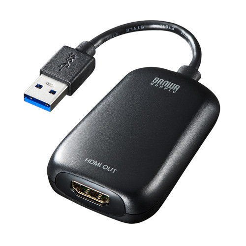 USBポートからHDMIに変換しフルHD解像度で映像出力できるUSB-HDMIディスプレイアダプタ。