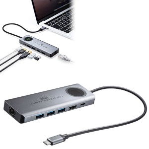 ドッキングステーション（タイプCハブ・USBハブ・Type-C・USB3.2 Gen2対応・HDR対応・PD対応・セルフパワー・バスパワー・シルバー） USB-DKM1 サンワサプライ