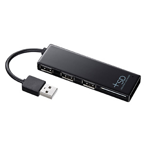 【ドラクエ10対応】【サンワサプライ】SDカードリーダー付きスタンダードデザインの3ポートUSB2.0ハブ(ブラック)