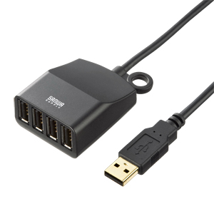 同一方向にコネクタを配置できて延長にも最適な、延長用4ポートUSB2.0ハブ(ブラック・0.6m) USB-HEX406BK サンワサプライ