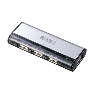 磁石付き3+1ポートのコンパクトUSB2.0ハブ(4ポート・シルバー・セルフ/バスパワー) USB-HUB225GSV サンワサプライ