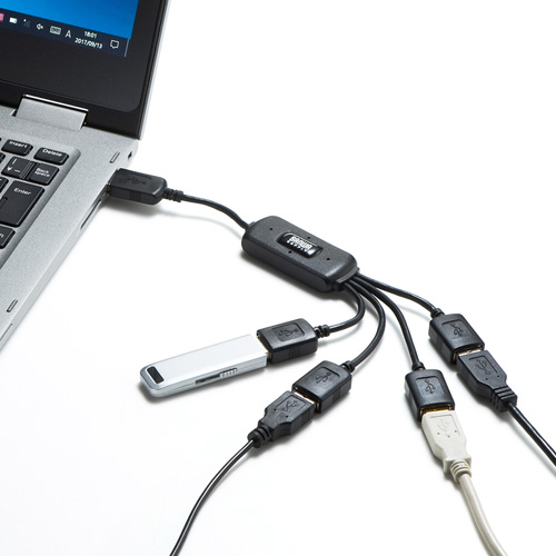 サンワサプライ 隣のポートを邪魔しないケーブルタイプのusb2 0ハブ 4ポート ブラック Usb Hub227bk Usb Hub227bk 激安通販のイーサプライ