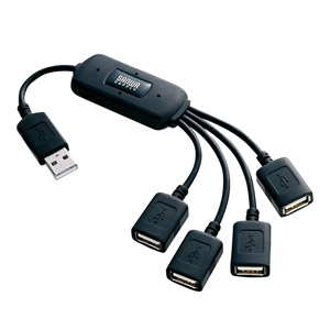 隣のポートを邪魔しないケーブルタイプのUSB2.0ハブ(4ポート・ブラック) USB-HUB227BK サンワサプライ