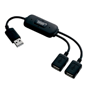 【サンワサプライ】隣のポートを邪魔しないケーブルタイプUSB2.0ハブ(2ポート・ブラック) USB-HUB228BK