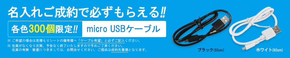 名入れご成約で、micro USBケーブルが必ずもらえる!